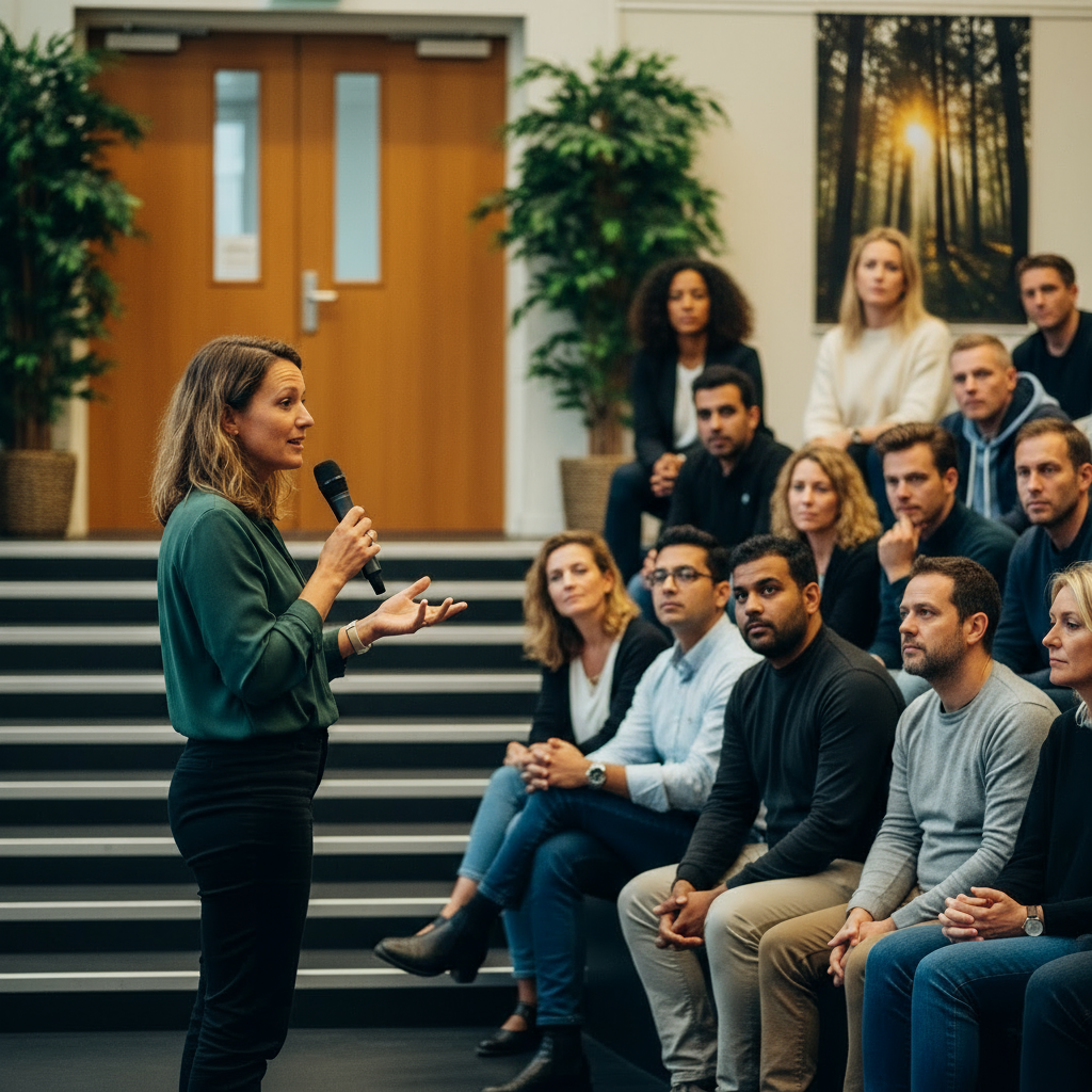 Workshop oudersInc pubers Ouders en presentator in aula van school
